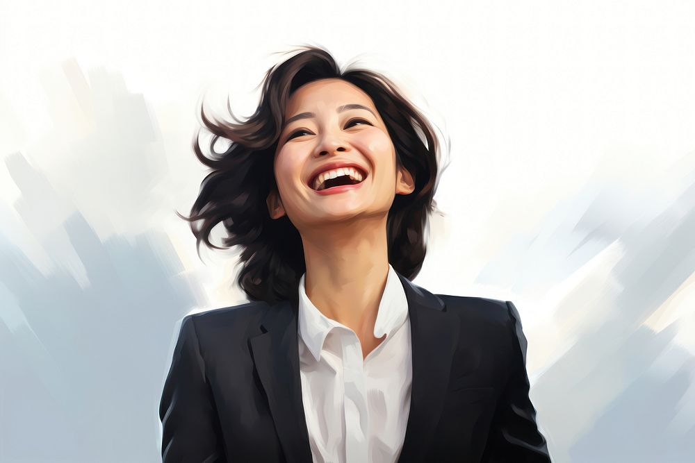 Happy Asian businesswoman cheerful laughing smile. 