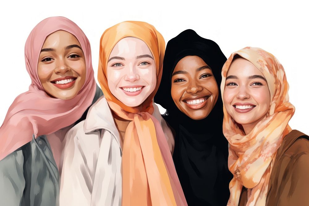 Diverse women smiling smile hijab scarf. AI generated Image by rawpixel.