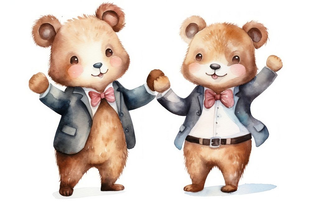 Little bears wearing suits cartoon mammal cute. 