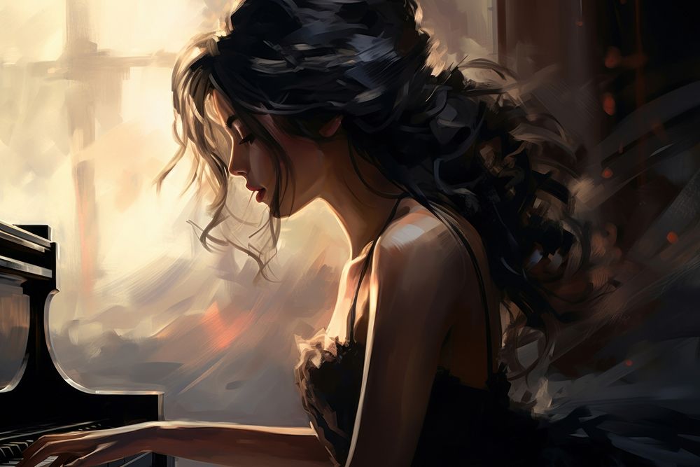 Woman playing grand piano keyboard musician pianist. AI generated Image by rawpixel.