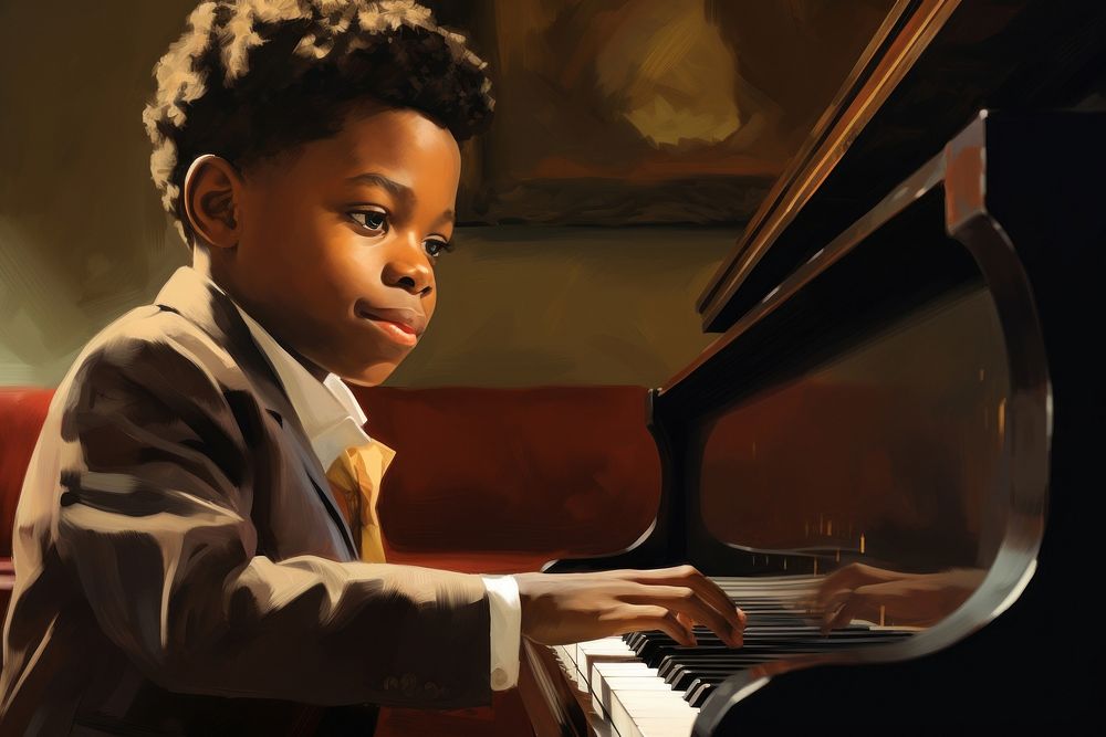 Black boy playing grand piano keyboard musician pianist. AI generated Image by rawpixel.