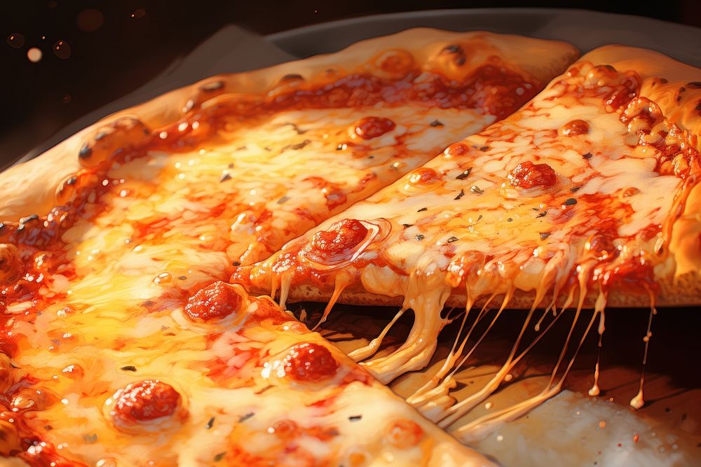 Very cheesy pizza food pepperoni freshness. AI generated Image by rawpixel.