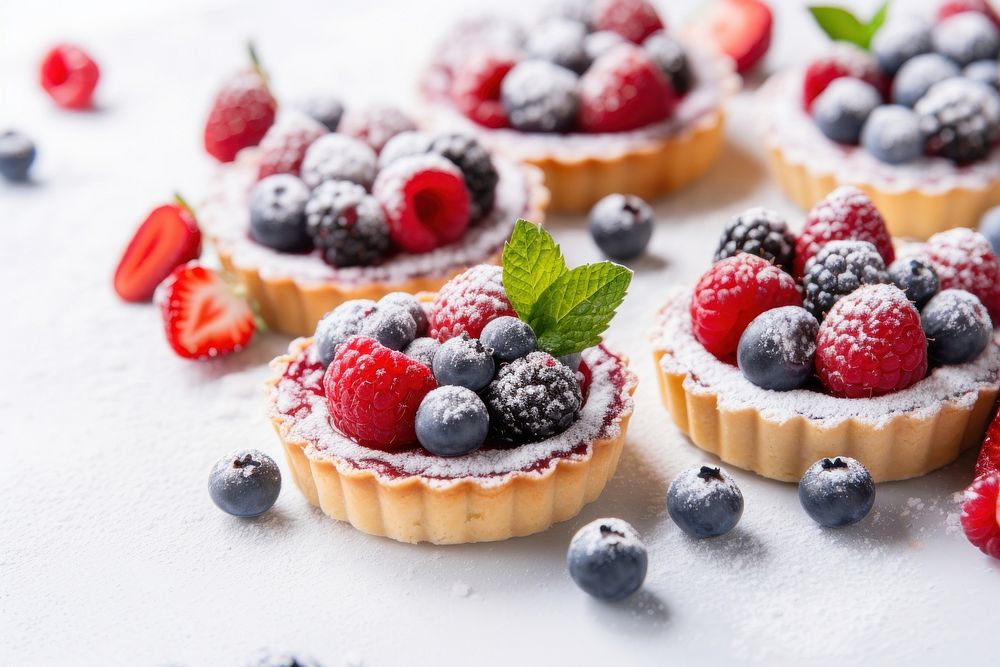 Baked berry tarts raspberry blueberry dessert. 