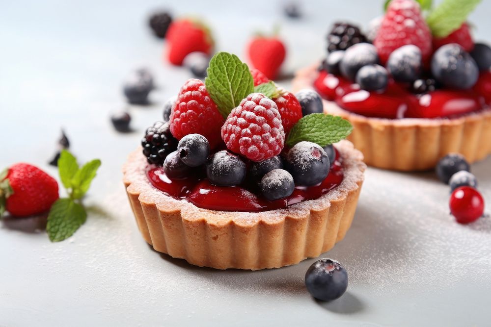 Baked berry tarts raspberry blueberry dessert. 