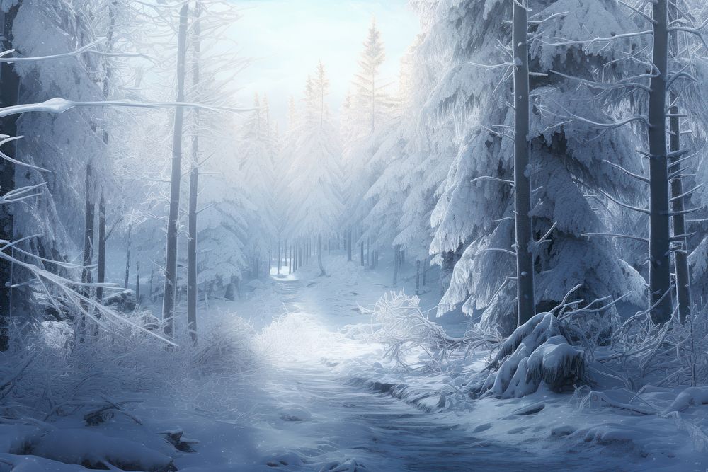 Magical winter forest landscape outdoors nature. AI generated Image by rawpixel.