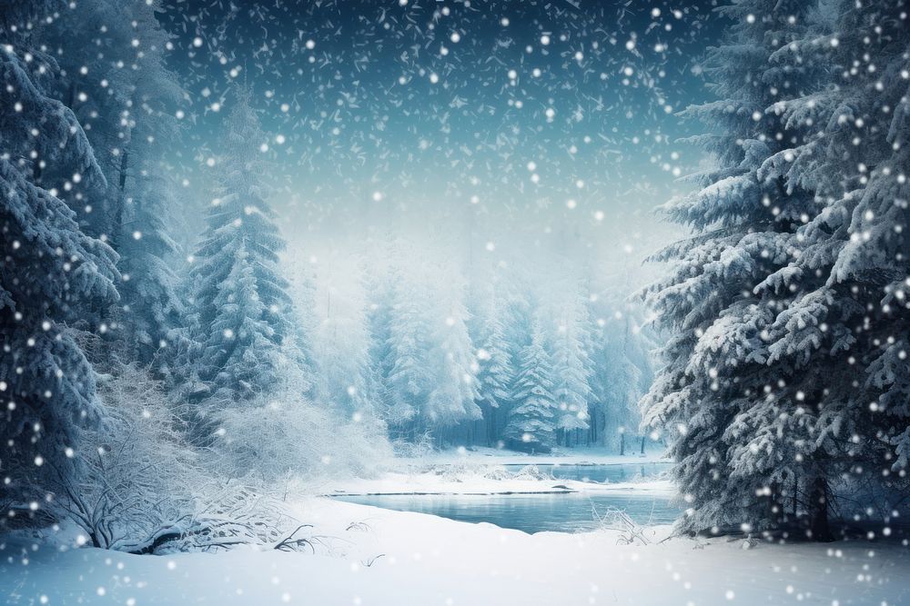 Magical winter forest outdoors nature snow. AI generated Image by rawpixel.