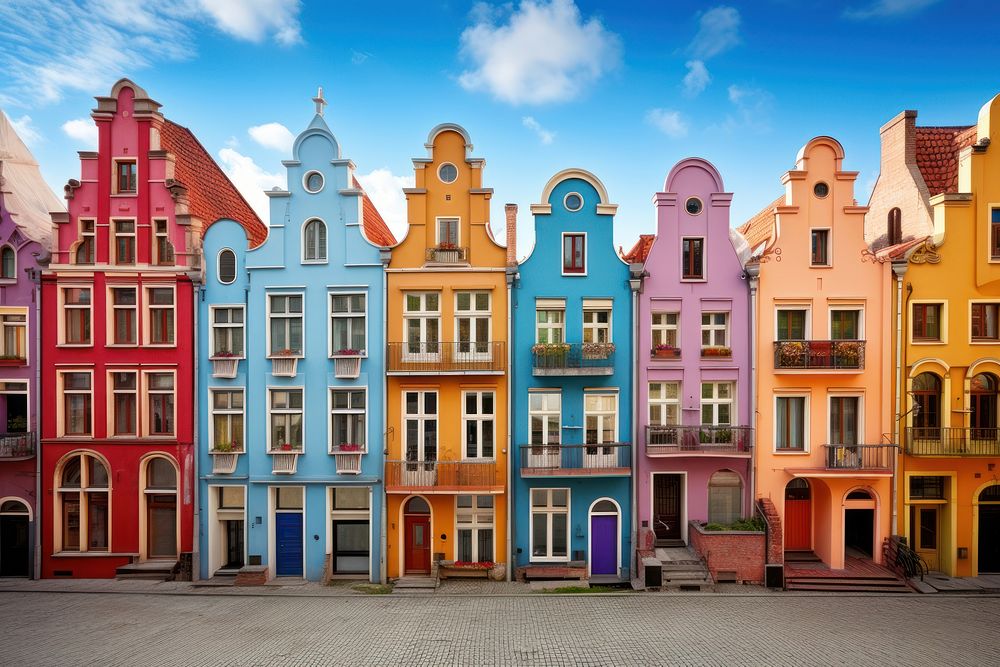 Colorful European buildings architecture house city.