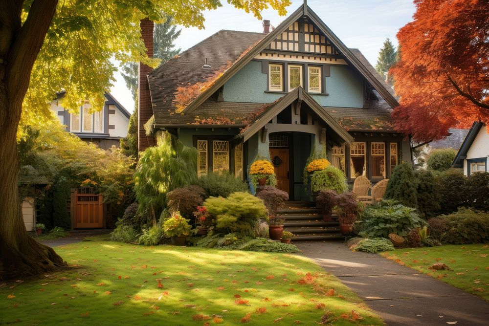 Cozy family home neighbourhood architecture outdoors. 