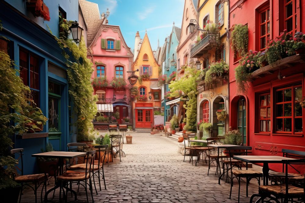 European cafe building architecture outdoors. AI generated Image by rawpixel.