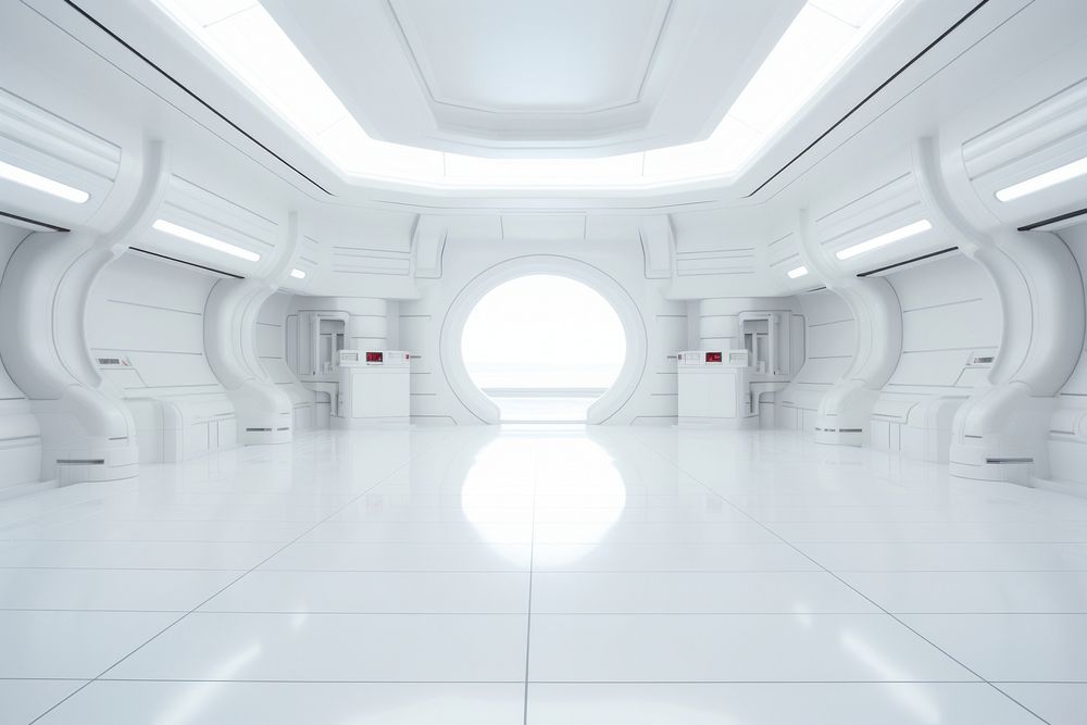 White futuristic room architecture building corridor. AI generated Image by rawpixel.