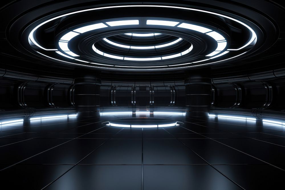 Black futuristic room light architecture illuminated. AI generated Image by rawpixel.