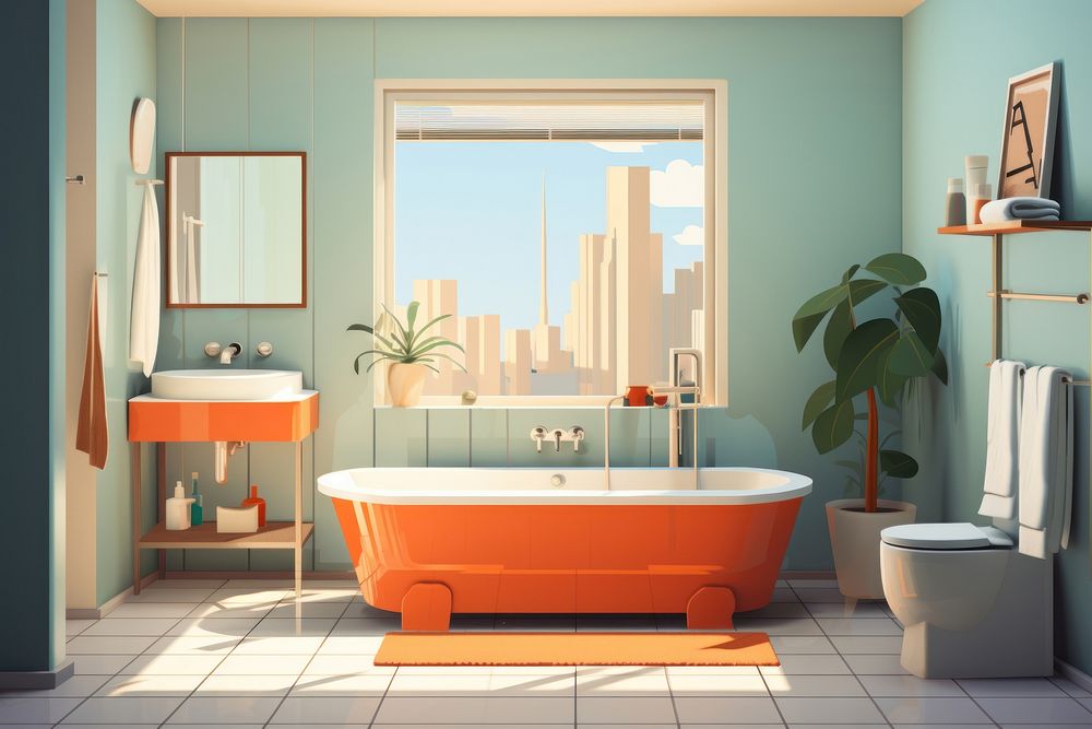 Bathroom bathtub toilet sink. AI generated Image by rawpixel.