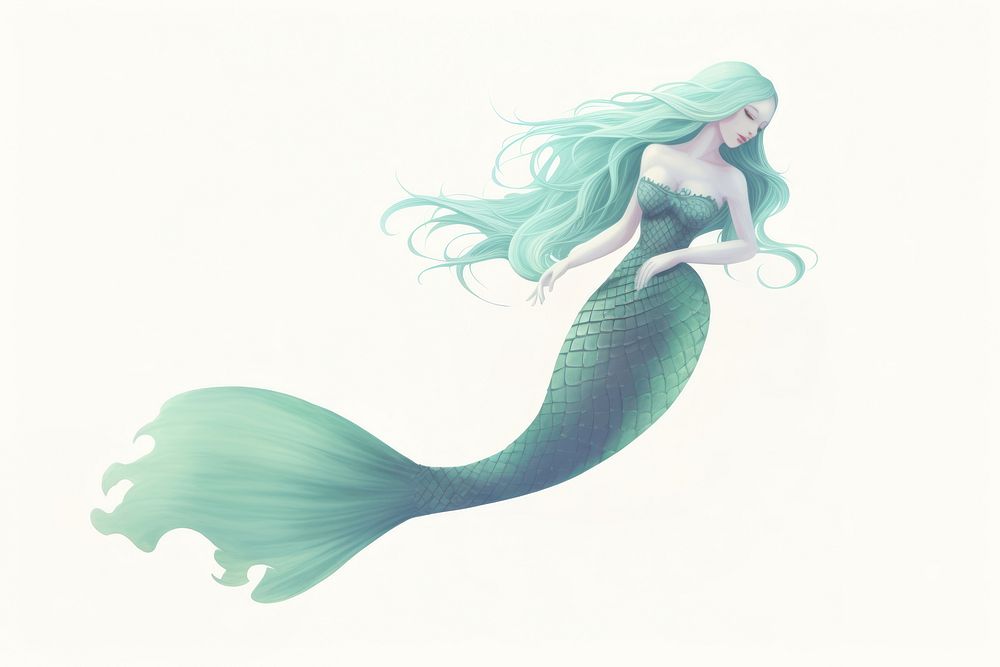 Mermaid cartoon underwater swimming. AI generated Image by rawpixel.