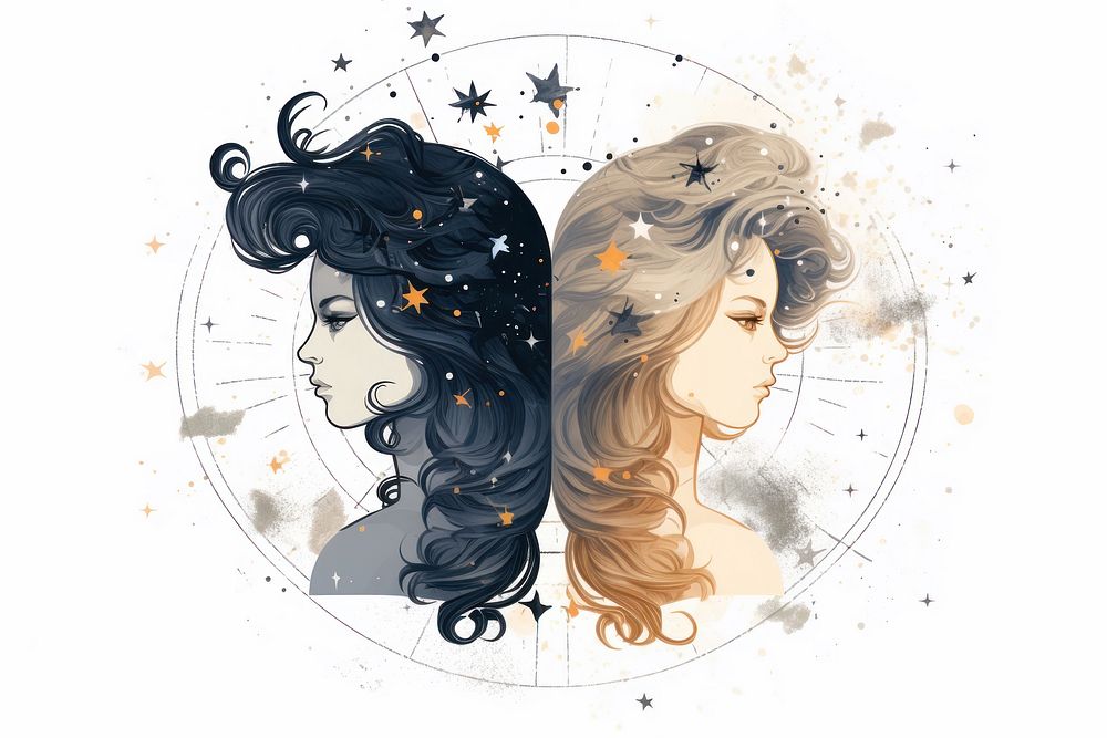 Gemini astrology drawing sketch adult. AI generated Image by rawpixel.
