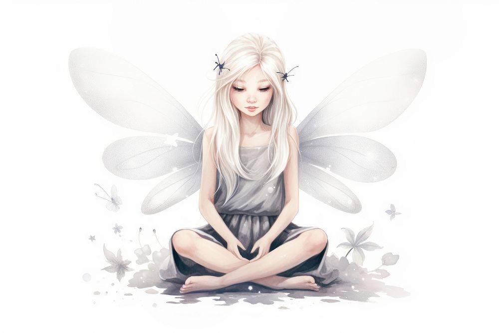Fairy portrait sitting angel. AI generated Image by rawpixel.