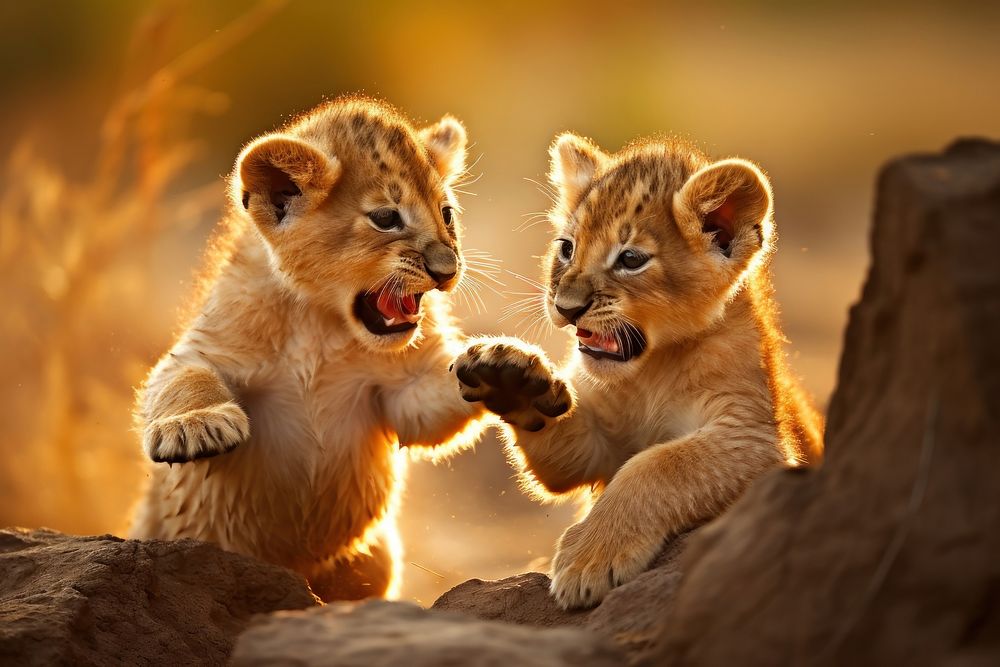 Lion cubs wildlife mammal animal. 