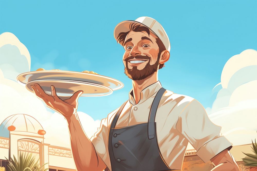 Cheerful resturant owner holding adult architecture. AI generated Image by rawpixel.