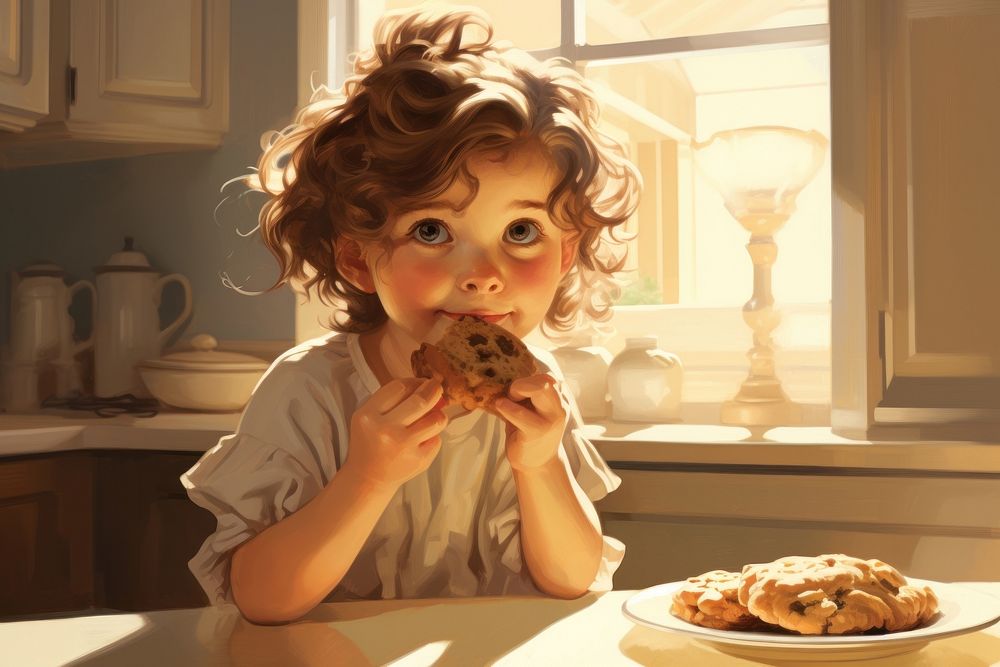 Girl toddler eating cookie portrait food confectionery. AI generated Image by rawpixel.