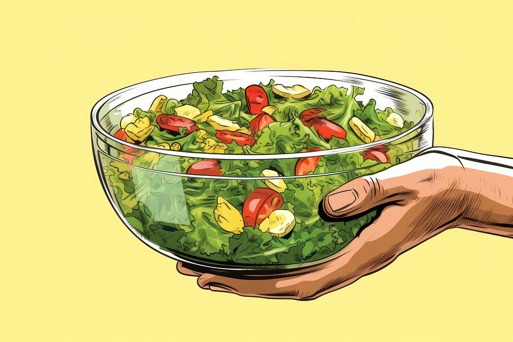 Hand hold salad bowl vegetable freshness lettuce. AI generated Image by rawpixel.