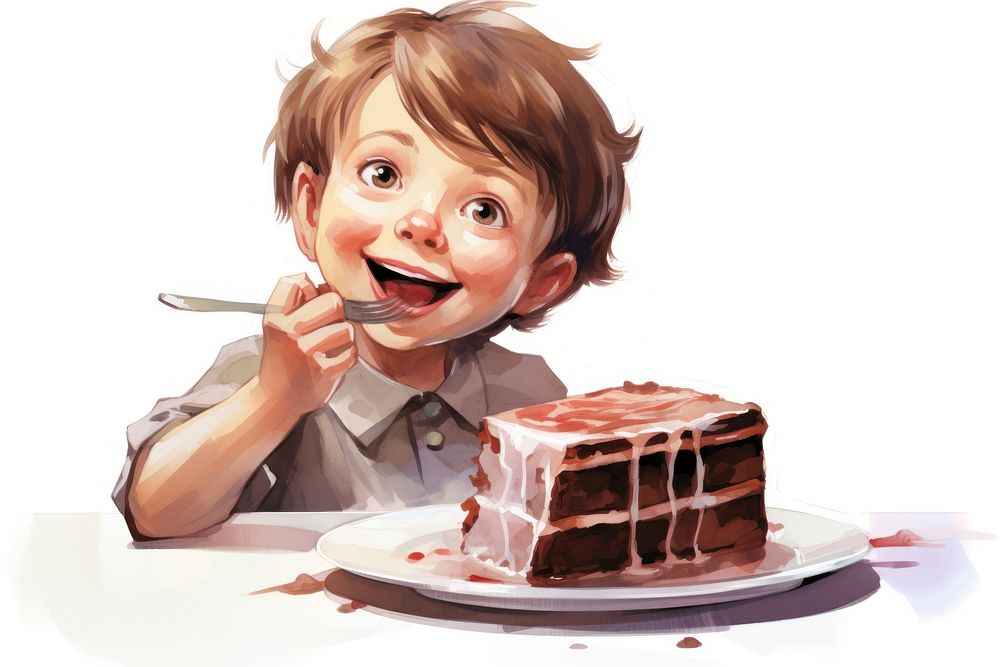 Kid eats cake dessert eating food. AI generated Image by rawpixel.