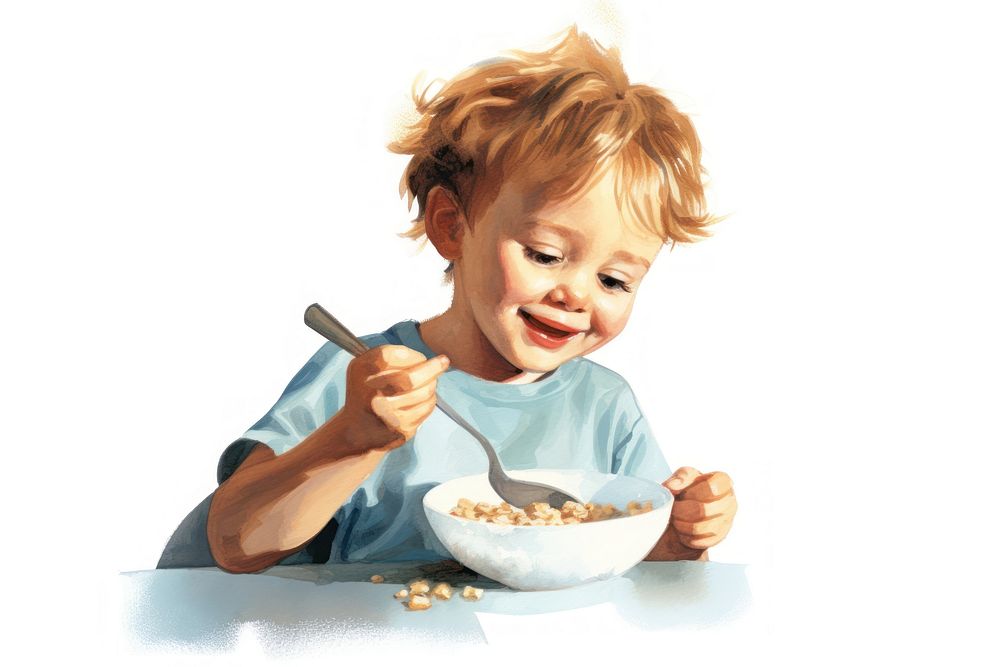 Kid spoon eats portrait child bowl. AI generated Image by rawpixel.