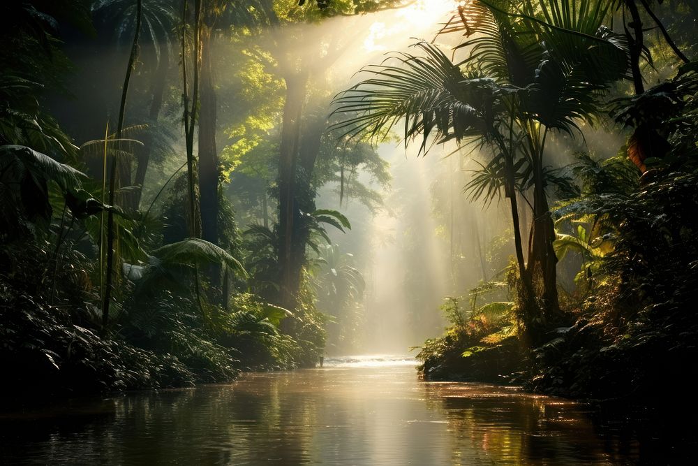 Jungle vegetation sunlight outdoors. AI generated Image by rawpixel.