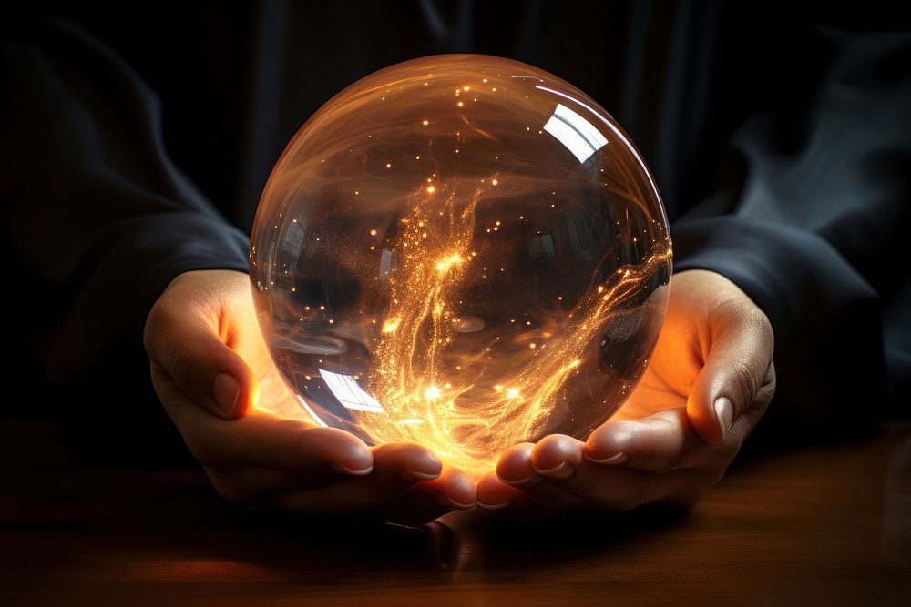 Crystal ball sphere photo illuminated. AI generated Image by rawpixel.