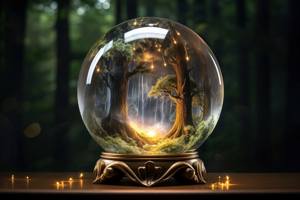 Crystal ball sphere plant tree. AI generated Image by rawpixel.