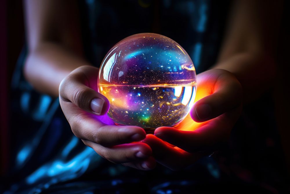 Crystal ball sphere illuminated celebration. AI generated Image by rawpixel.