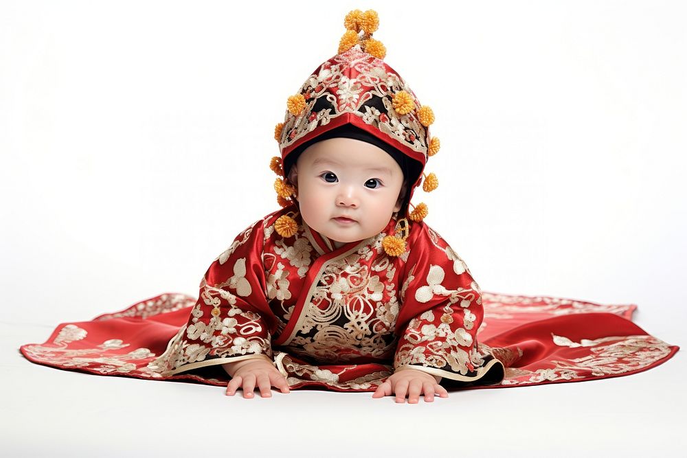 Chinese baby tradition dress white background. AI generated Image by rawpixel.