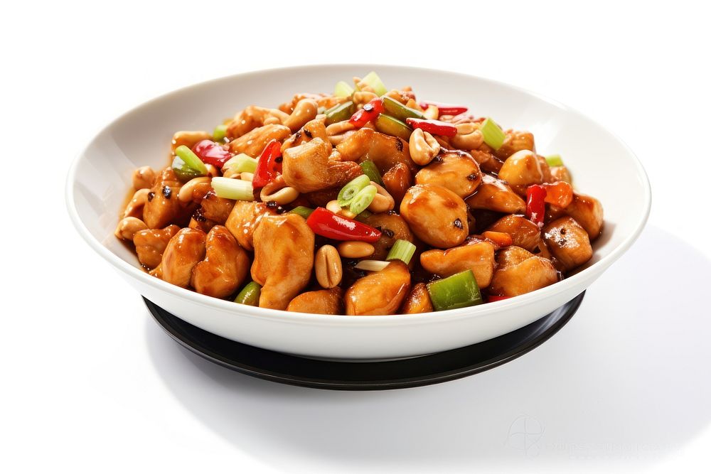 Chinese food meal dish white background. 