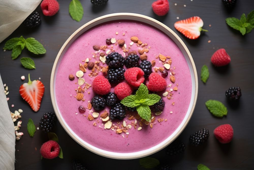 Smoothie bowl berry blackberry blueberry. AI generated Image by rawpixel.