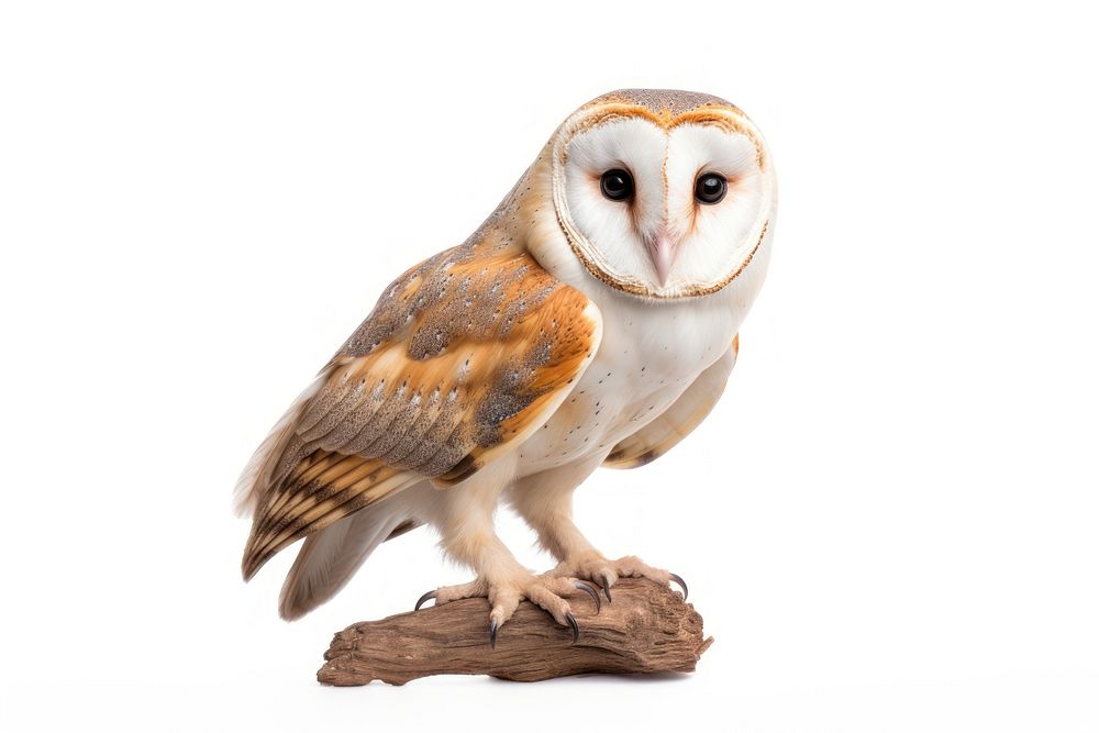 Barn owl animal bird white background. 