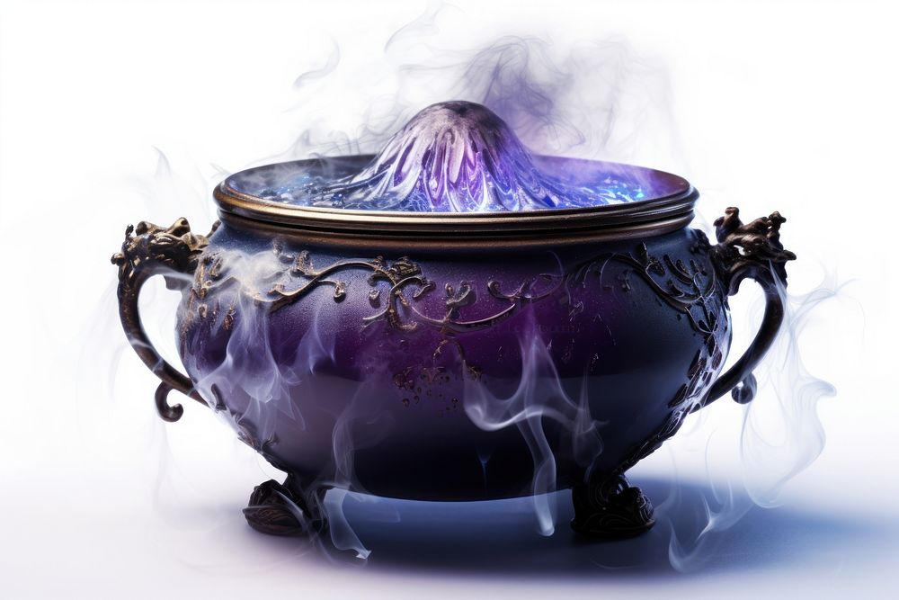 Cauldron purple porcelain cookware. AI generated Image by rawpixel.