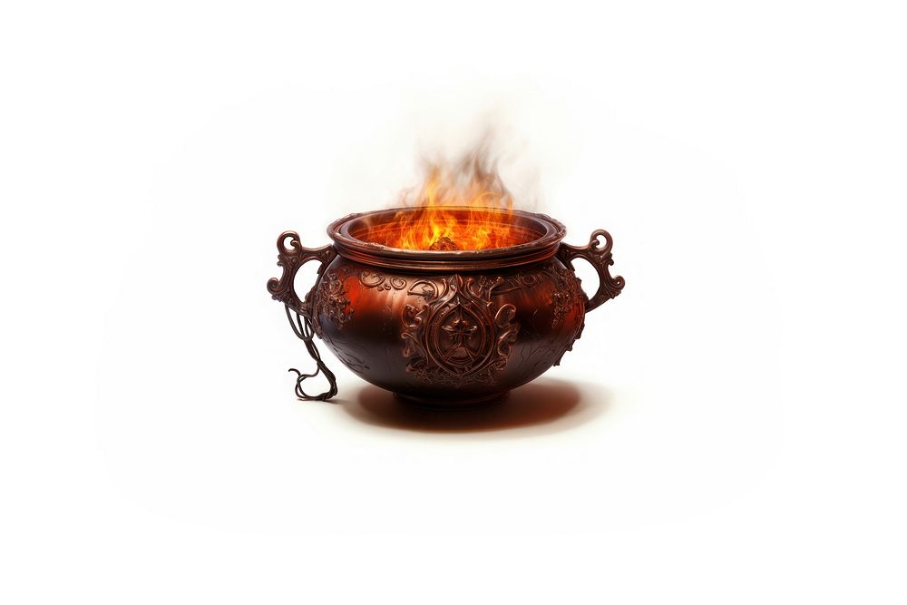 Cauldron fire white background fireplace. AI generated Image by rawpixel.
