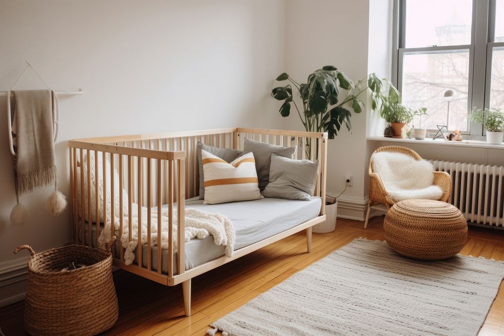 Toddler bed crib comfortable furniture. Free Photo rawpixel