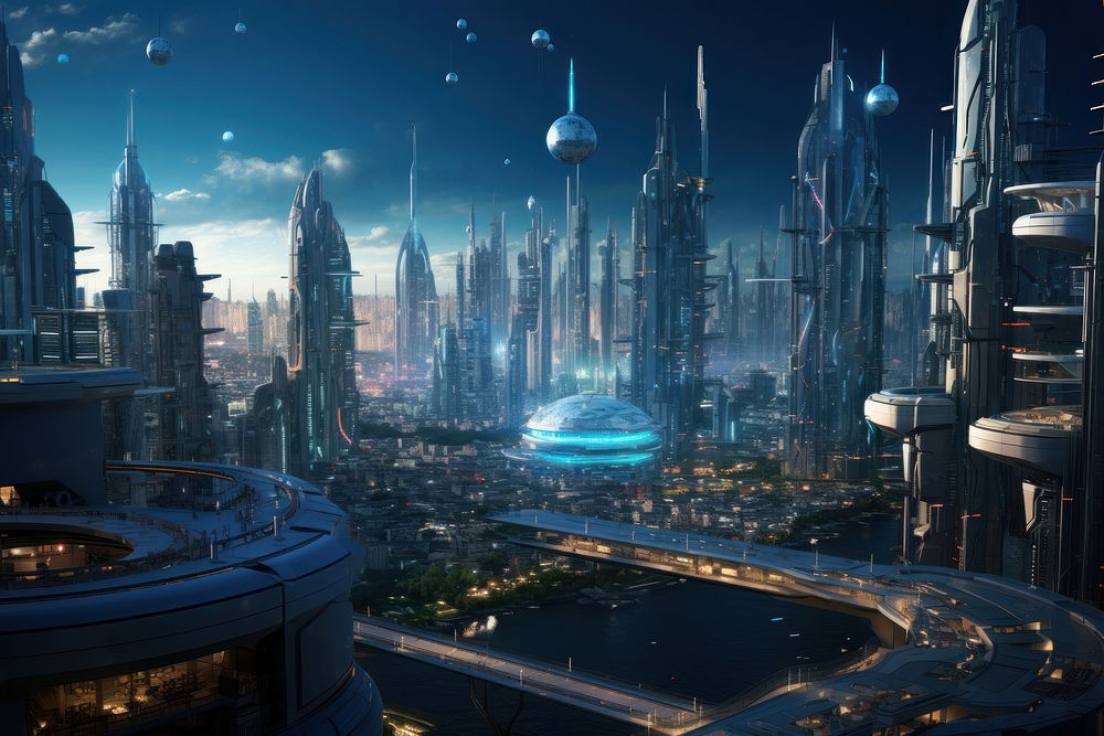 Futuristic city architecture metropolis cityscape. AI generated Image by rawpixel.