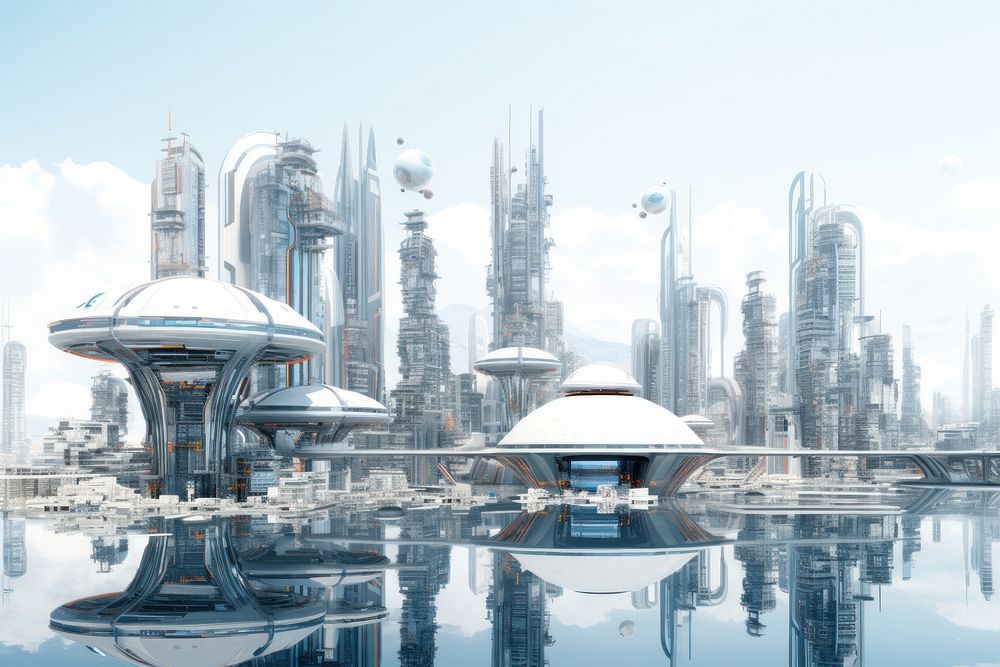 Futuristic city architecture landscape cityscape. AI generated Image by rawpixel.