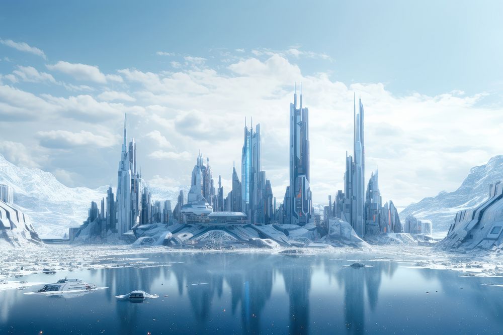 Futuristic city landscape panoramic outdoors. AI generated Image by rawpixel.