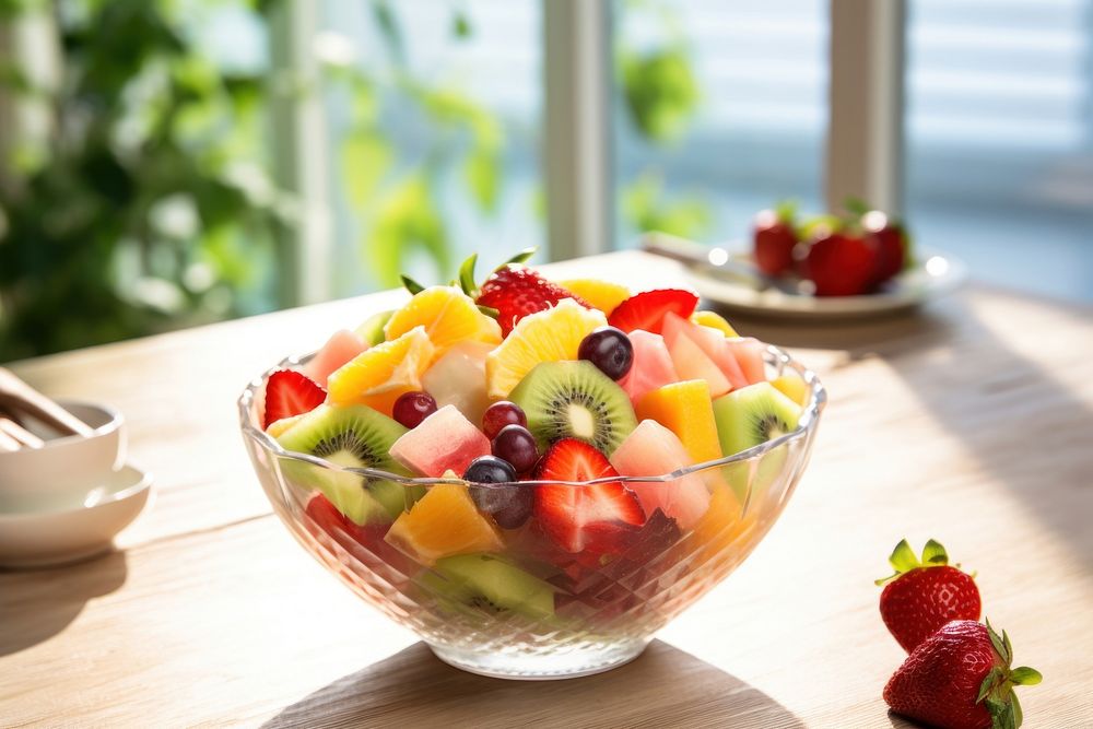Fresh fruit salad table bowl plant. AI generated Image by rawpixel.