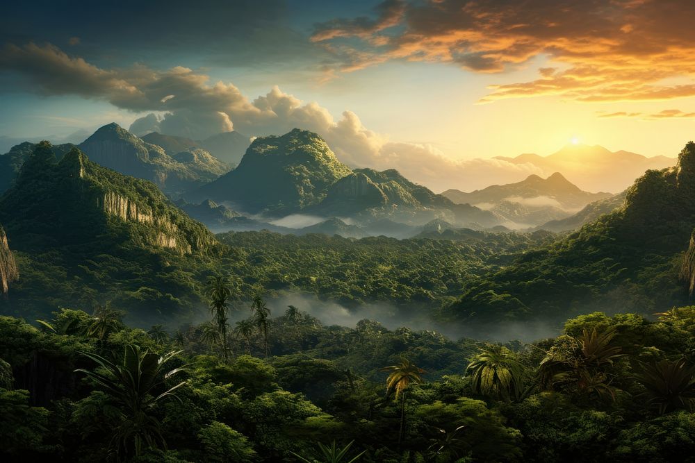Jungle mountaintop vegetation landscape outdoors. AI generated Image by rawpixel.