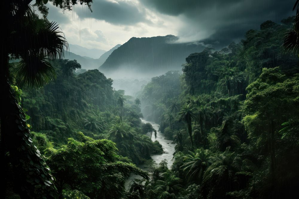 Rainforest vegetation landscape outdoors. AI generated Image by rawpixel.