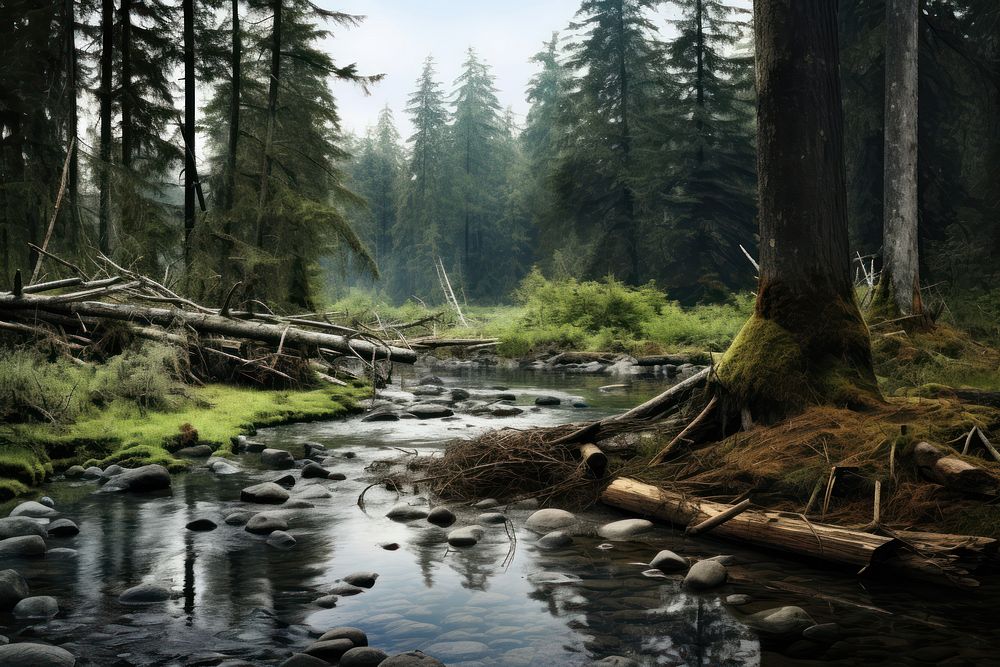 Wood river wilderness outdoors woodland. AI generated Image by rawpixel.