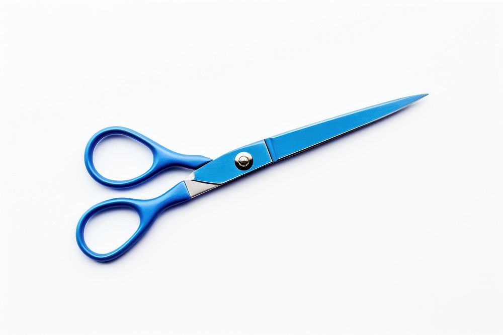 Closed scissors blue white background equipment. 