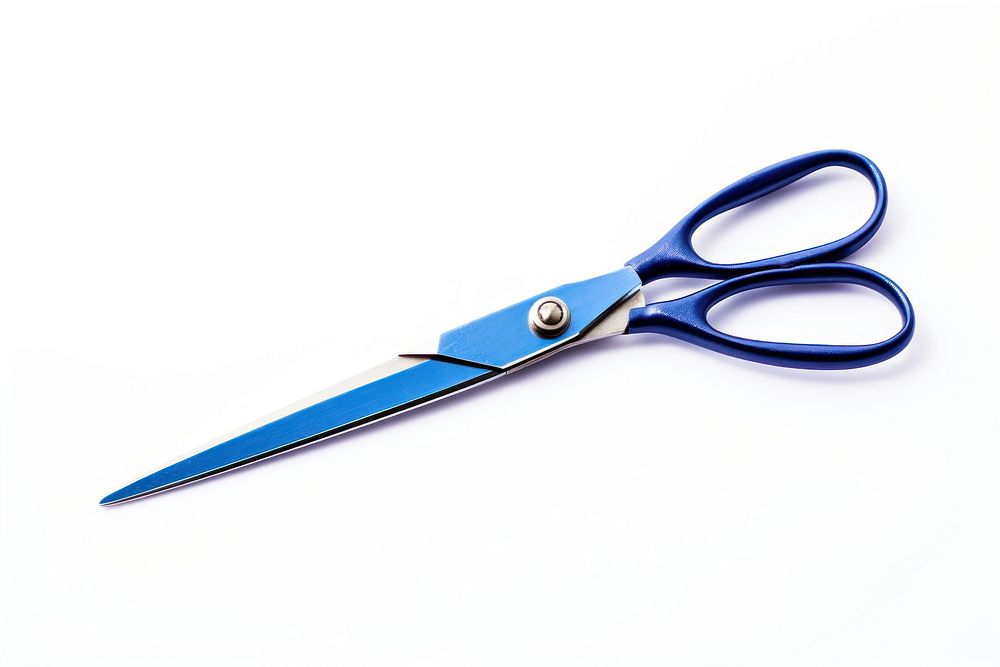 Closed scissors blue white background weaponry. 