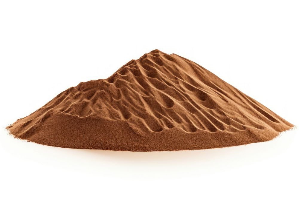 Pile desert sand dune dessert food white background. 