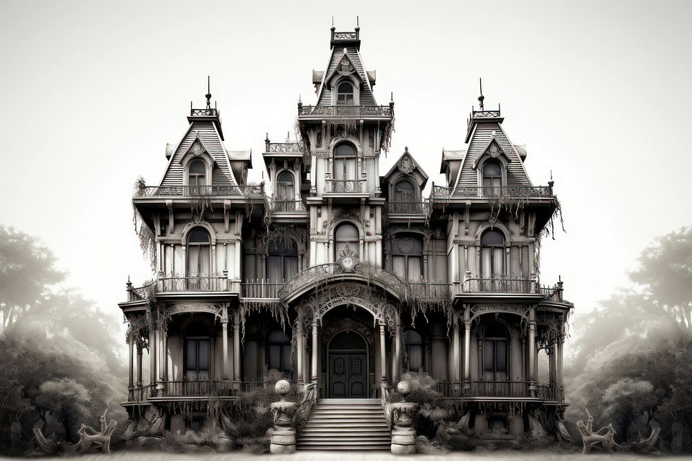 Haunted mansion architecture building outdoors. AI generated Image by rawpixel.