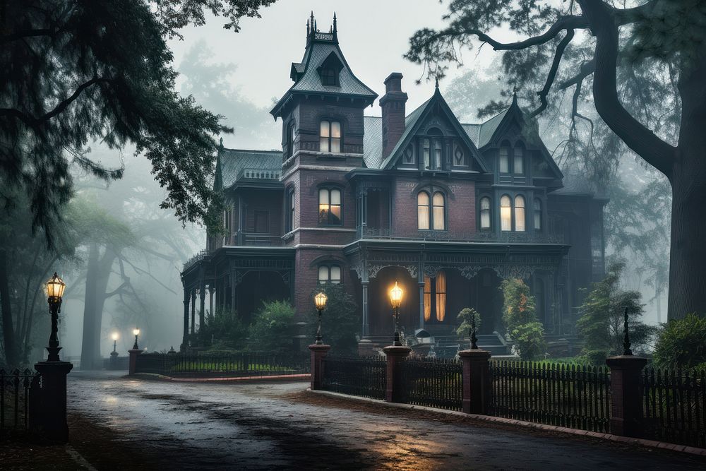Haunted mansion architecture building outdoors. AI generated Image by rawpixel.