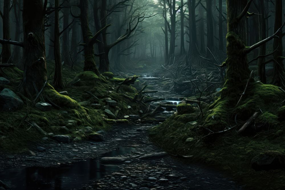 Forbidden Forest forest woodland outdoors. AI generated Image by rawpixel.