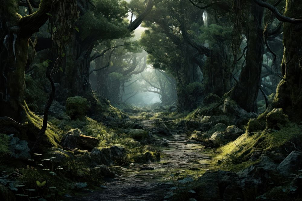 Forbidden Forest forest landscape woodland. AI generated Image by rawpixel.